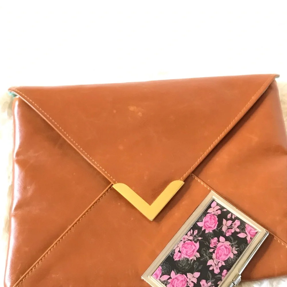 Nordstrom Tan Cognac Faux Leather Envelope Clutch
